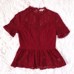 VICI romanticism lace peplum top burgundy